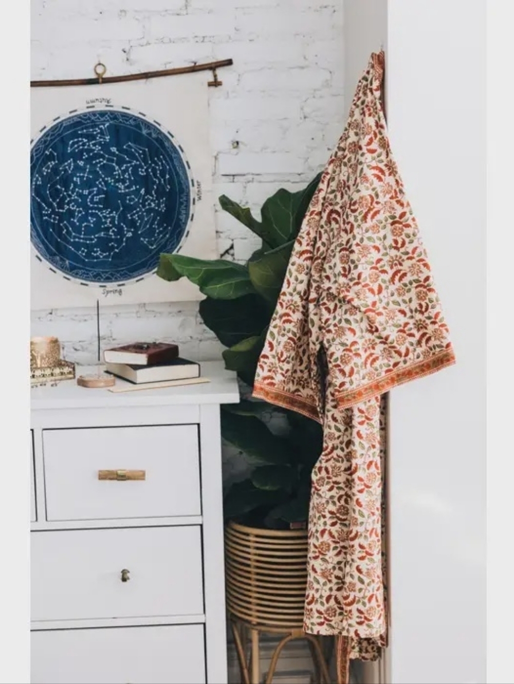 NEW Floral Block-Print New Day Short Robe, 100% Cotton (OS) - Picture 11 of 11